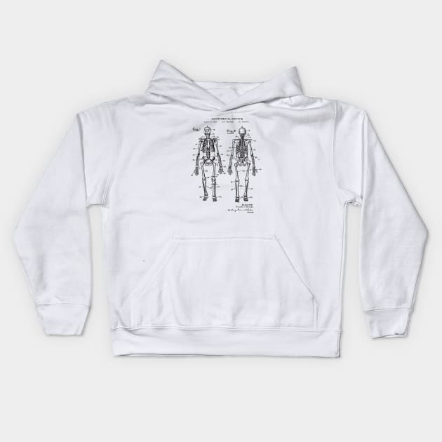 Human Skeleton Artwork Patent Image 1921 Kids Hoodie by MadebyDesign